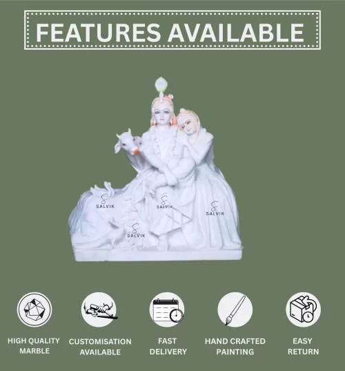 Radha Krishna Jugal marble Statue with Cow 1