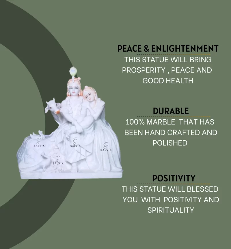 Radha Krishna Jugal marble Statue with Cow 3